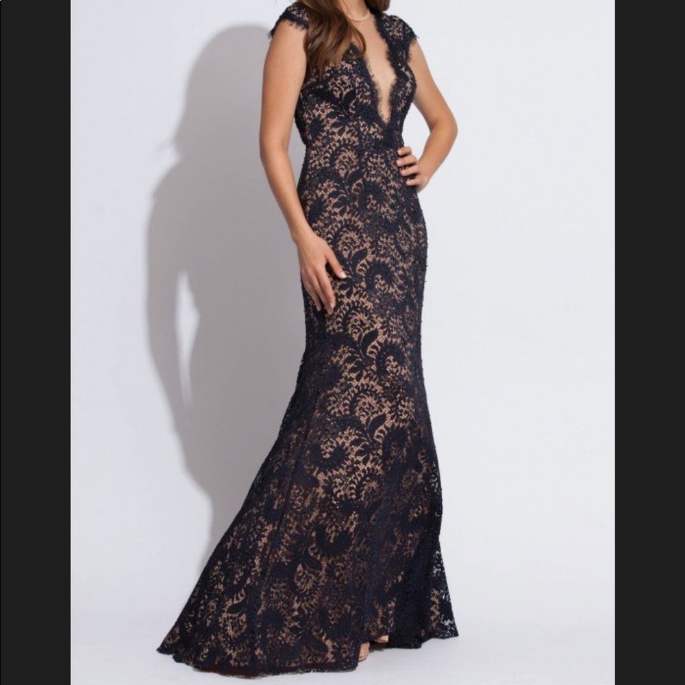 Jovani lace gown navy